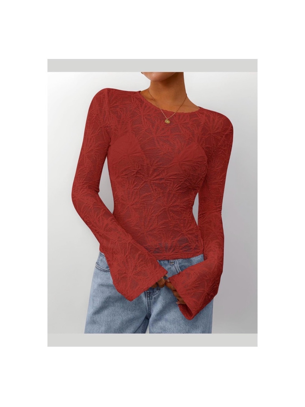 Womens lace long lace bell top